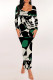 Gray Green Elegant Geometric Print Contrast U Neck One Step Skirt Dresses
