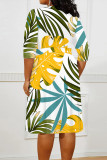 Black Elegant Floral Print Lace Up Contrast V Neck Printed Plus Size Dresses