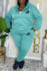 Color Blue Casual Daily Letters Pocket Zipper Embroidery Hooded Long Sleeve Two Pieces