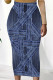 Blue Casual Faux Denim Print Contrast Regular High Waist Full Print Bottoms