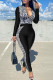 Black Casual Print Patchwork Zipper Zipper Collar Long Sleeve Two Pieces