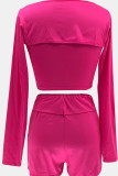 White Casual Solid Color Patchwork Strapless Long Sleeve Four Pieces(Threr are headbands)
