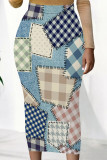 Baby Blue Casual Faux Denim Print Contrast Regular High Waist Full Print Bottoms