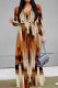 Brown Elegant Print Patchwork Strap Design V Neck Long Dresses