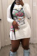 White Casual Print Patchwork O Neck Wrapped Skirt Dresses