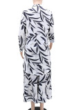 White Casual Print Pocket Buckle Patchwork Turndown Collar Long Sleeve Two Pieces