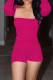 Rose Red Casual Solid Color Patchwork Strapless Long Sleeve Four Pieces(Threr are headbands)