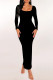 Black Elegant Geometric Print Contrast U Neck One Step Skirt Dresses