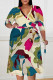 Multicolor Elegant Floral Print Lace Up Contrast V Neck Printed Plus Size Dresses