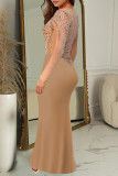 Black Sexy Solid Color Patchwork Hot Drill Zipper Asymmetrical Collar Long Dresses