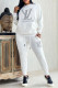 White Casual Letters Draw String Pocket Patchwork O Neck Long Sleeve Two Pieces