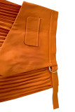 Tangerine Red Elegant Solid Color Patchwork Ruched Loose Mid Waist Speaker Patchwork Bottoms