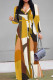 Yellow Elegant Print Patchwork Strap Design V Neck Long Dresses