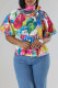 Colour Casual Print Buckle Patchwork Ruched Strap Design Turtleneck Tops