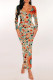 Colour Elegant Geometric Print Polka Dot Leaf Print Contrast U Neck One Step Skirt Dresses