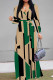 Green Elegant Print Patchwork Strap Design V Neck Long Dresses