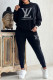 Black Casual Letters Draw String Pocket Patchwork O Neck Long Sleeve Two Pieces