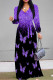 Black Purple Elegant Butterfly Lace Up Contrast V Neck Printed Dresses