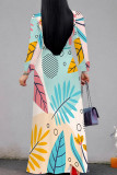 Apricot Elegant Print Patchwork Strap Design V Neck Long Dresses