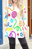 Multicolor Casual Print Patchwork O Neck T-Shirts