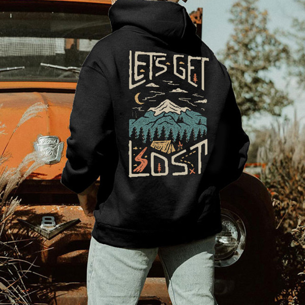 Black LET'S GET LOST PRINTED NATURAL LANDSCAPE HOODIE