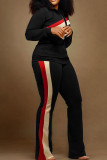 Black Casual Patchwork Zipper Zipper Collar Long Sleeve Two Pieces
