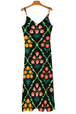 Orange Sexy Plaid Butterfly Print Stripe Contrast V Neck Printed Dresses