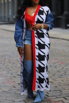Black And White Street Geometric Print Patchwork Contrast Cardigan Collar Outerwear