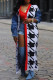 Black And White Street Geometric Print Patchwork Contrast Cardigan Collar Outerwear