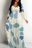 Apricot Casual Print Patchwork O Neck Long Dresses