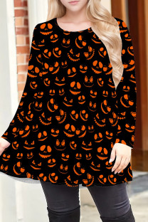 Tangerine Casual Print Patchwork O Neck T-Shirts