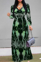 Snake Print Elegant Geometric Print Lace Up Contrast V Neck Printed Dresses
