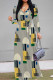 Grey Casual Print Patchwork Strap Design V Neck Long Dresses