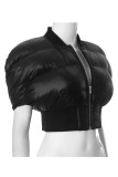 Black Casual Solid Color Patchwork Zipper Zipper Collar Outerwear