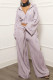Light Purple Casual Solid Color Pocket Lace Up Patchwork Zipper Hooded Long Sleeve Two Pieces