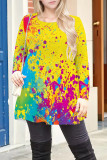Multicolor Casual Print Patchwork O Neck T-Shirts