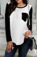White Casual Pocket Patchwork Contrast O Neck T-Shirts