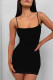 Black Sexy Solid Color Patchwork Backless Spaghetti Strap Sling Dresses