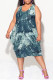 The cowboy blue Casual Floral Print Camouflage Print Contrast V Neck Lantern Skirt Plus Size Dresses
