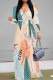 Apricot Elegant Print Patchwork Strap Design V Neck Long Dresses