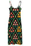 Orange Sexy Plaid Butterfly Print Stripe Contrast V Neck Printed Dresses