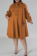 Caramel Colour Elegant Solid Color Patchwork Strap Design Asymmetrical Collar A Line Plus Size Dresses