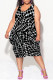 Black Casual Geometric Print Camouflage Print Contrast V Neck Lantern Skirt Plus Size Dresses