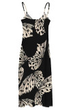 Orange Sexy Plaid Butterfly Print Stripe Contrast V Neck Printed Dresses