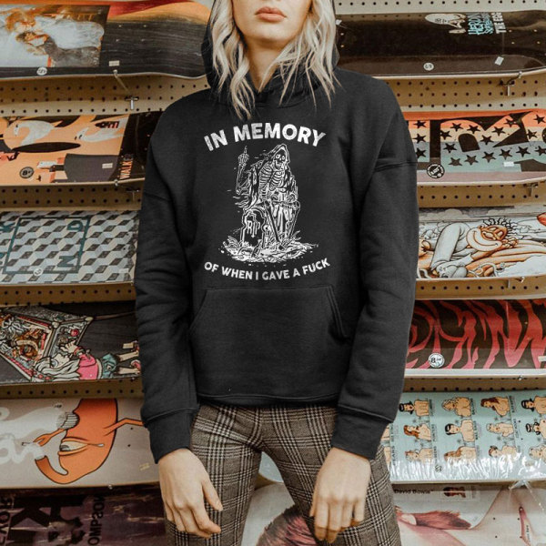 Black IN MEMORY OF WHEN I GAVE A FUCK PRINT WOMEN'S HOODIE