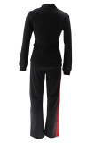 Black Casual Patchwork Zipper Zipper Collar Long Sleeve Two Pieces