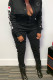 Black Casual Letters Pocket Buckle Patchwork O Neck Regular Jumpsuits
