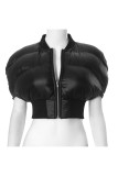 Black Casual Solid Color Patchwork Zipper Zipper Collar Outerwear