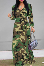 Camouflage Elegant Butterfly Lace Up Contrast V Neck Printed Dresses