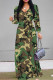 Camouflage Elegant Butterfly Lace Up Contrast V Neck Printed Dresses
